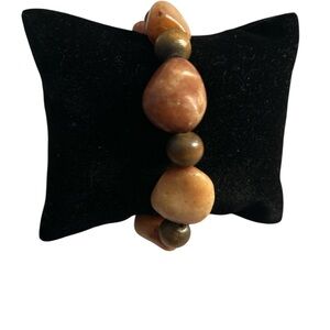 Handmade Natural Brown and Cream Hues Stone Bead Stretch Bracelet